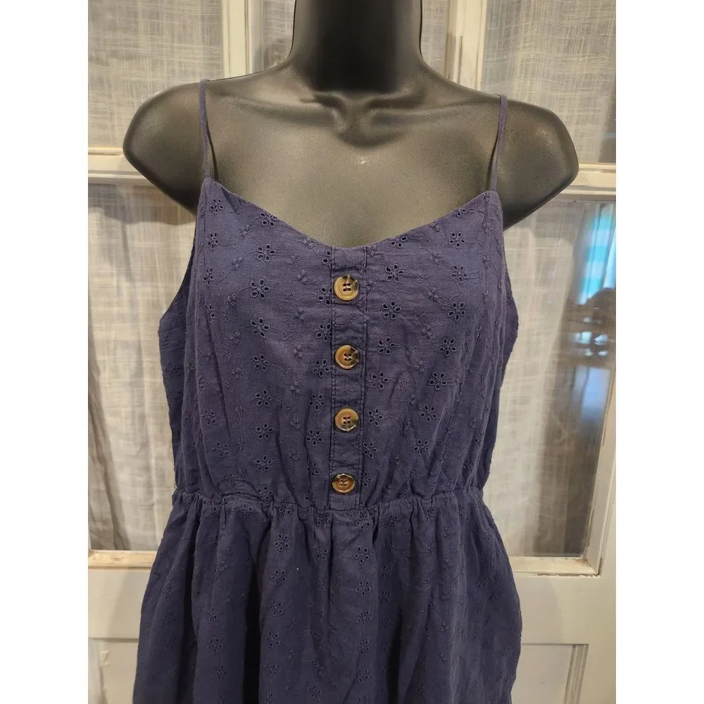 205 Collins Navy Blue Button Front‎ Tank Top Dress with Pockets